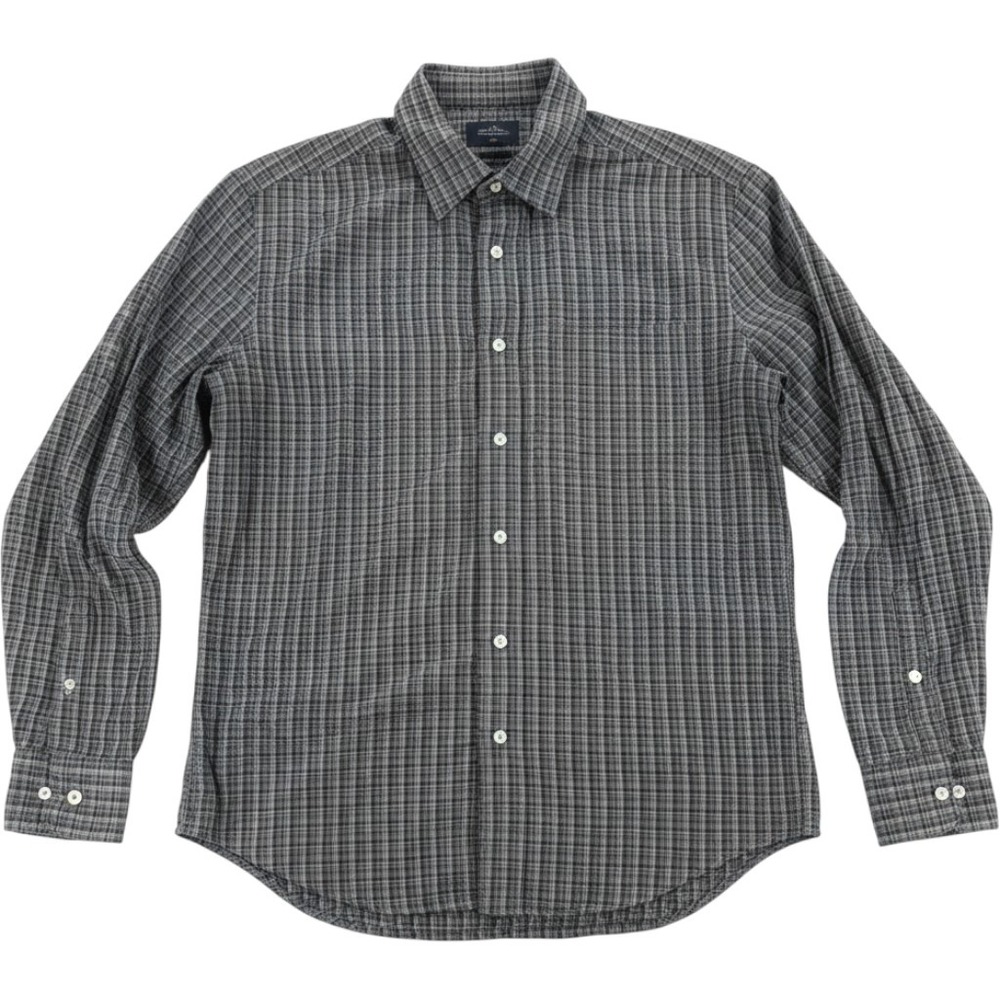 Nautica Button Down Shirt Large Grey White Plaid Cotton Lyocell Long Sleeve
